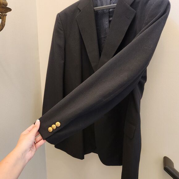 Vtg Croft & Barrow Black Blazer Sport Coat Jacket Mens 50L Wool Gold Button 90s - Picture 6 of 10